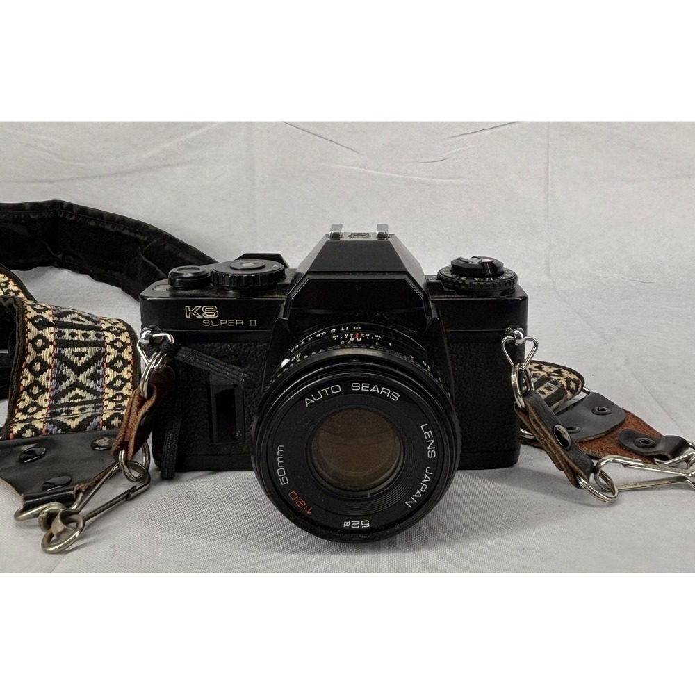 KS Sears Super II SR2000 35mm SLR Auto Film Camera Aztec Strap 50mm f/2.0 VTG
